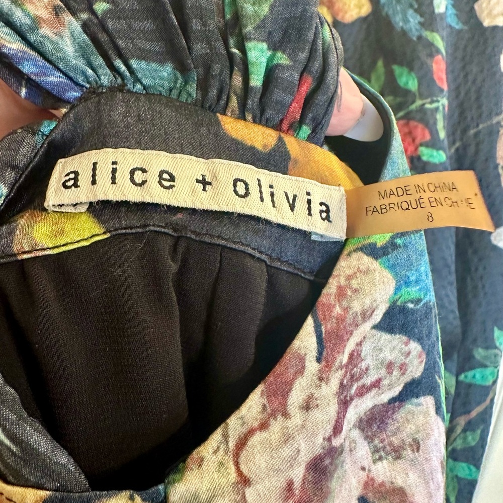 Alice + Olivia Elis Black Floral Print Silk Maxi Dress EUC Size 8 - Picture 6 of 7